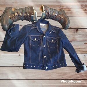 💋 Xoxo stretch denim studded dark blue jean jacket